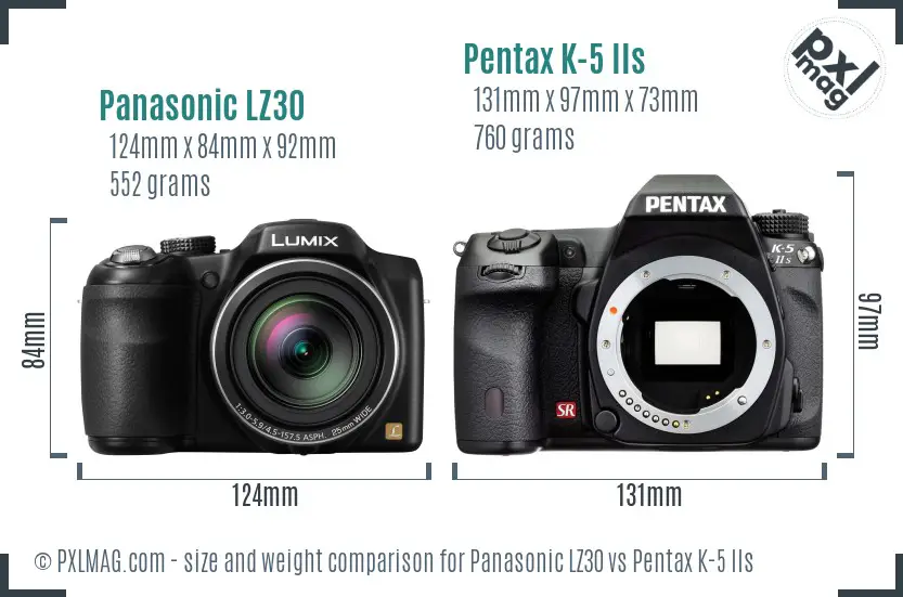 Panasonic LZ30 vs Pentax K-5 IIs size comparison