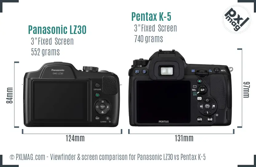 Panasonic LZ30 vs Pentax K-5 Screen and Viewfinder comparison
