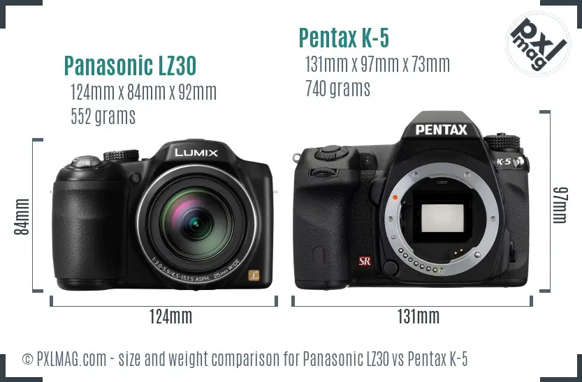 Panasonic LZ30 vs Pentax K-5 size comparison