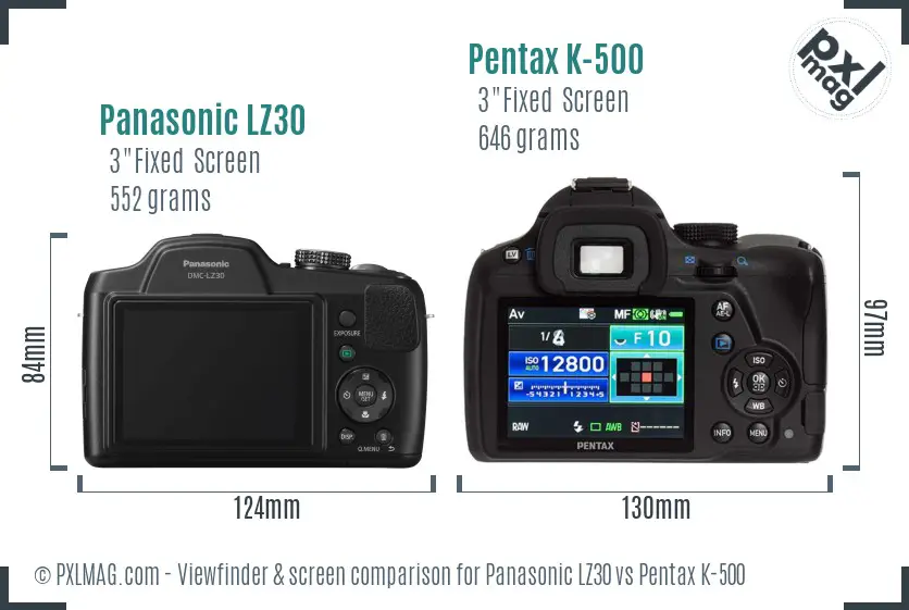Panasonic LZ30 vs Pentax K-500 Screen and Viewfinder comparison