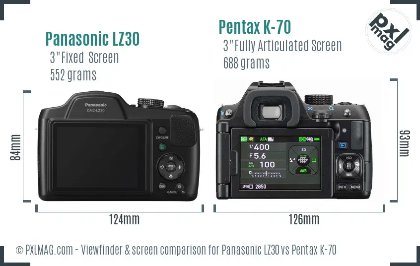 Panasonic LZ30 vs Pentax K-70 Screen and Viewfinder comparison