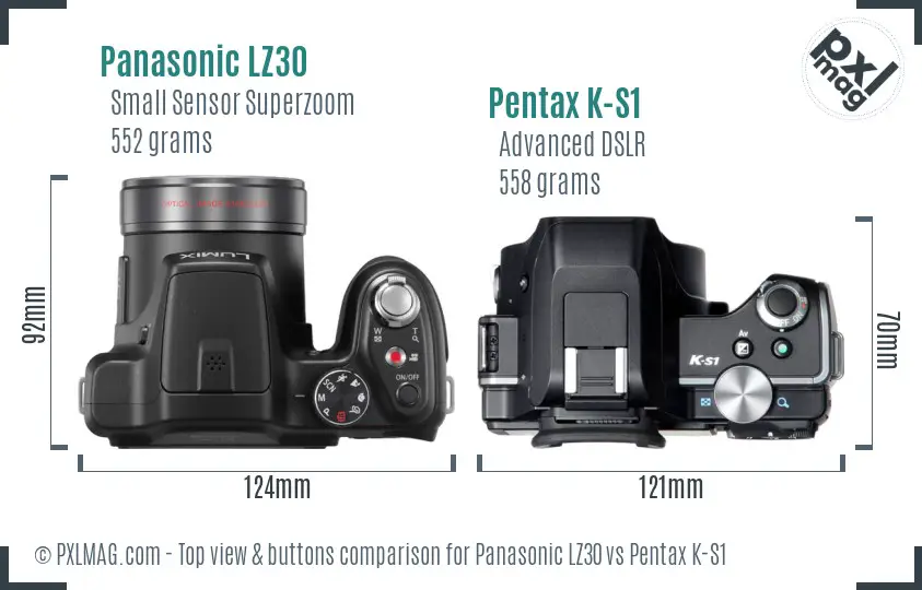 Panasonic LZ30 vs Pentax K-S1 top view buttons comparison