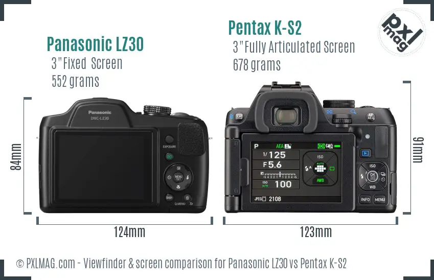 Panasonic LZ30 vs Pentax K-S2 Screen and Viewfinder comparison