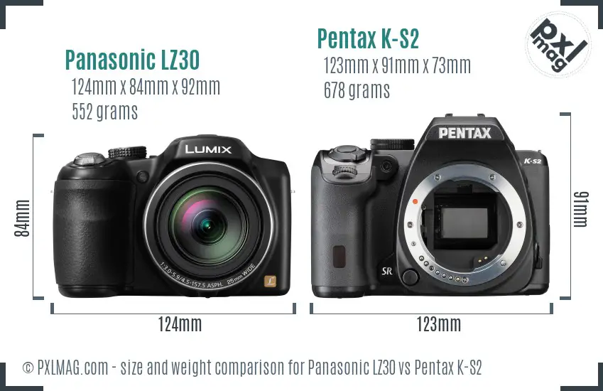 Panasonic LZ30 vs Pentax K-S2 size comparison