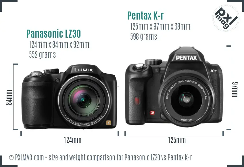 Panasonic LZ30 vs Pentax K-r size comparison