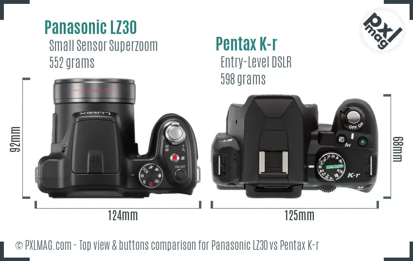 Panasonic LZ30 vs Pentax K-r top view buttons comparison