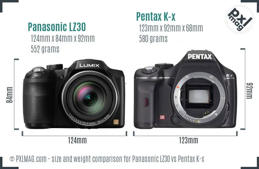 Panasonic LZ30 vs Pentax K-x size comparison