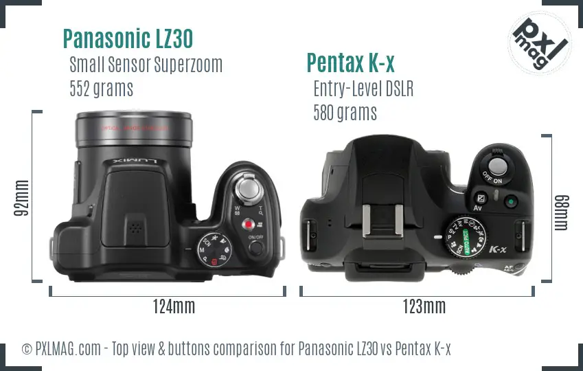 Panasonic LZ30 vs Pentax K-x top view buttons comparison