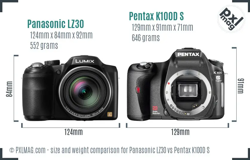 Panasonic LZ30 vs Pentax K100D S size comparison