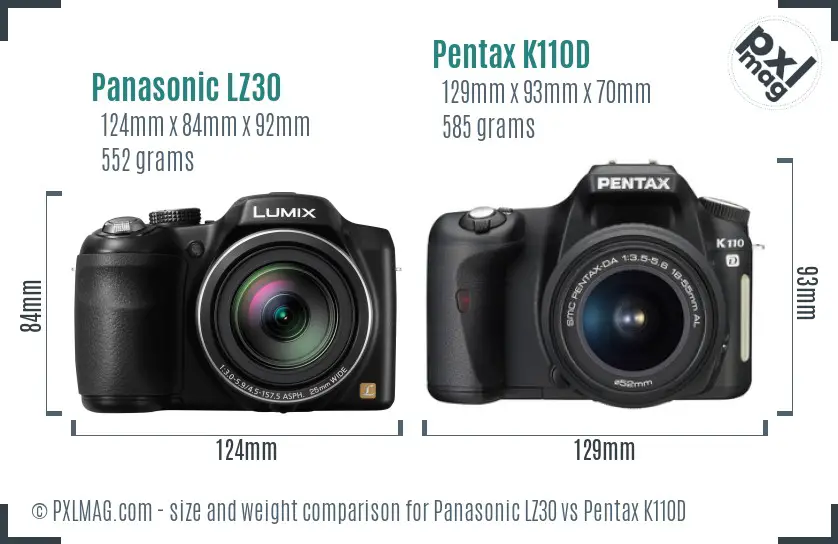 Panasonic LZ30 vs Pentax K110D size comparison