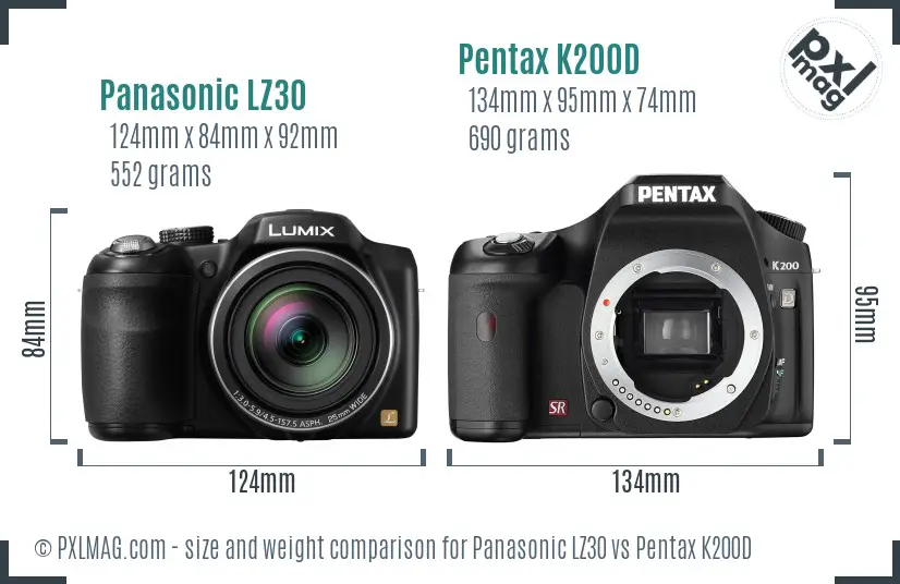 Panasonic LZ30 vs Pentax K200D size comparison