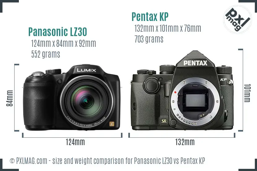 Panasonic LZ30 vs Pentax KP size comparison