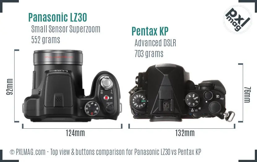 Panasonic LZ30 vs Pentax KP top view buttons comparison