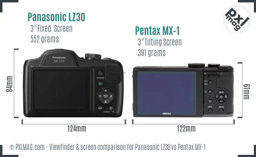Panasonic LZ30 vs Pentax MX-1 Screen and Viewfinder comparison
