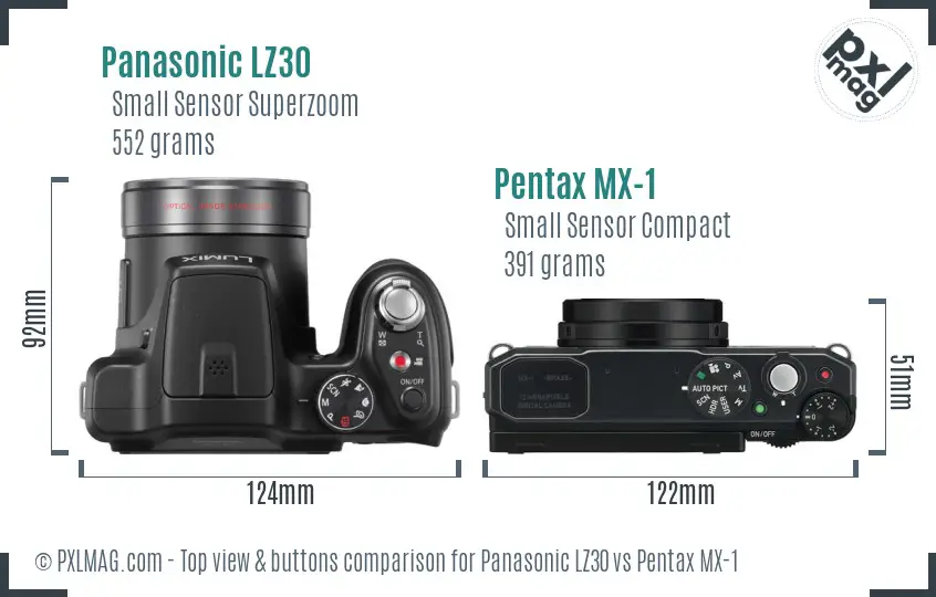 Panasonic LZ30 vs Pentax MX-1 top view buttons comparison