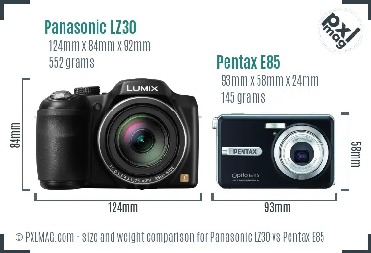 Panasonic LZ30 vs Pentax E85 size comparison