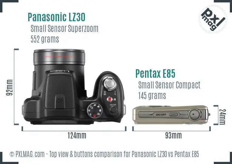 Panasonic LZ30 vs Pentax E85 top view buttons comparison