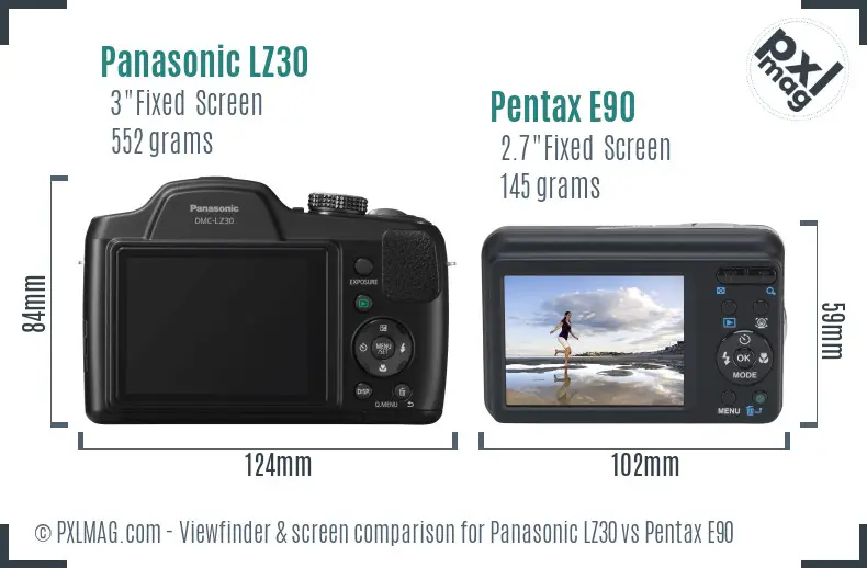 Panasonic LZ30 vs Pentax E90 Screen and Viewfinder comparison