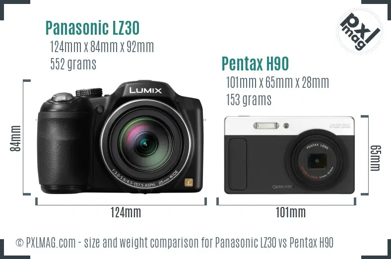 Panasonic LZ30 vs Pentax H90 size comparison