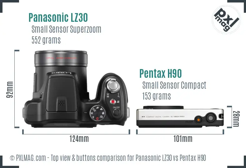 Panasonic LZ30 vs Pentax H90 top view buttons comparison