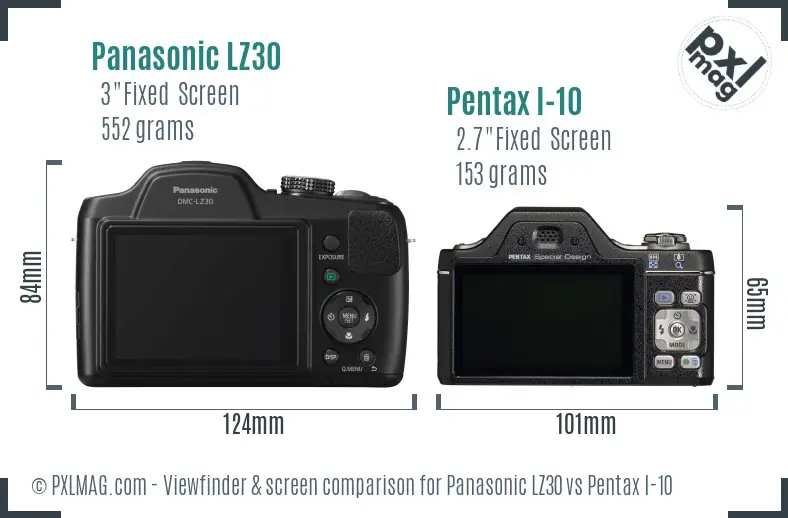 Panasonic LZ30 vs Pentax I-10 Screen and Viewfinder comparison