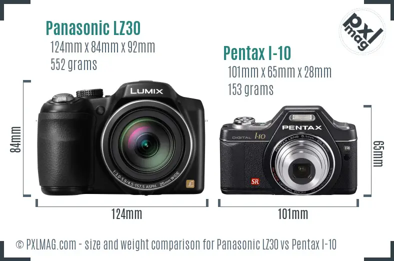 Panasonic LZ30 vs Pentax I-10 size comparison