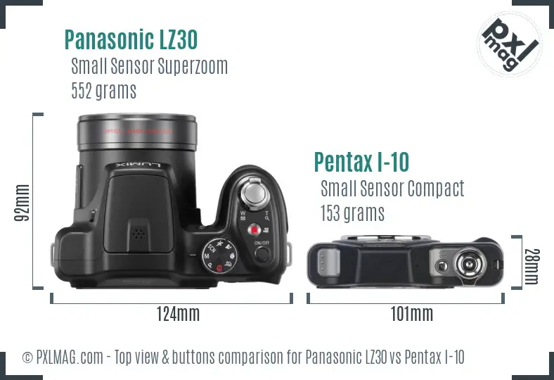 Panasonic LZ30 vs Pentax I-10 top view buttons comparison