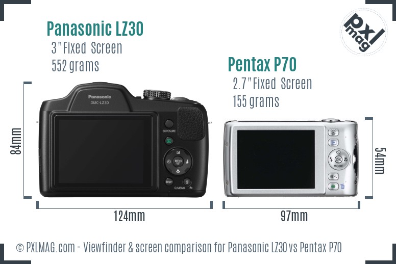 Panasonic LZ30 vs Pentax P70 Screen and Viewfinder comparison