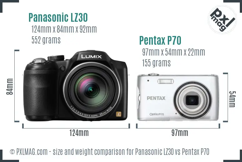 Panasonic LZ30 vs Pentax P70 size comparison