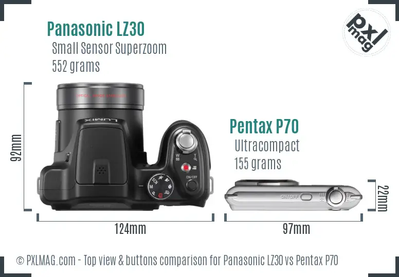 Panasonic LZ30 vs Pentax P70 top view buttons comparison