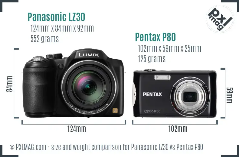 Panasonic LZ30 vs Pentax P80 size comparison