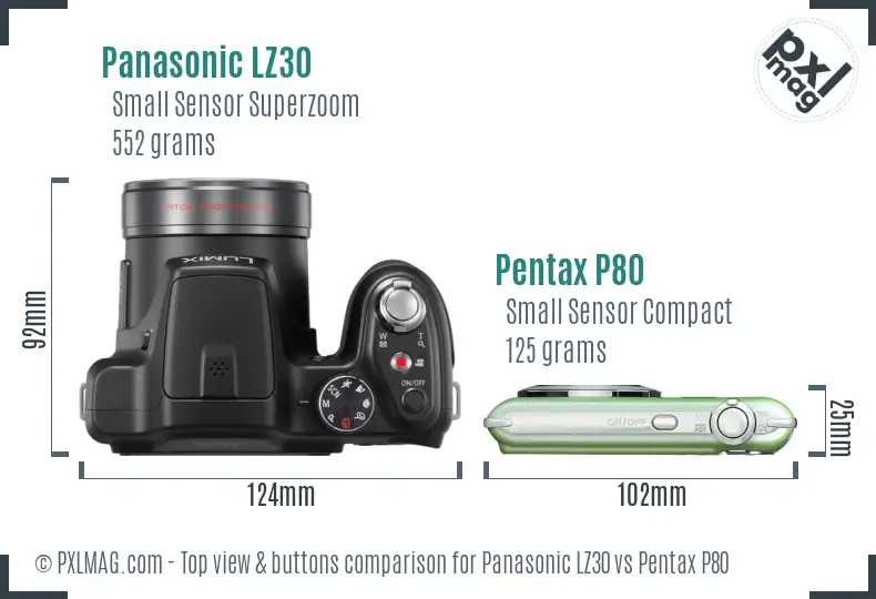 Panasonic LZ30 vs Pentax P80 top view buttons comparison
