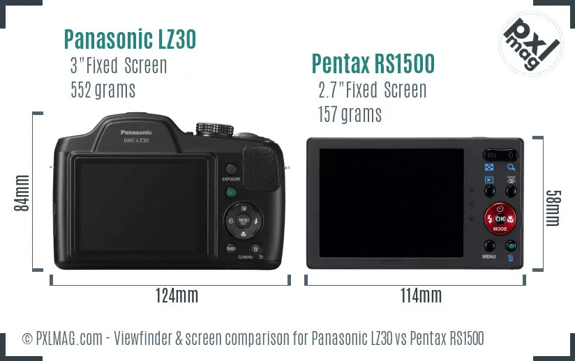 Panasonic LZ30 vs Pentax RS1500 Screen and Viewfinder comparison