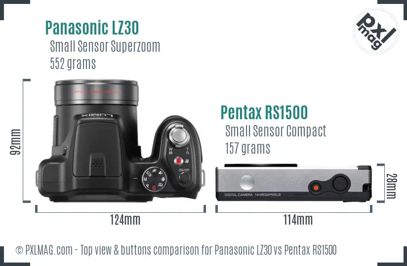 Panasonic LZ30 vs Pentax RS1500 top view buttons comparison