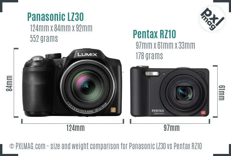 Panasonic LZ30 vs Pentax RZ10 size comparison