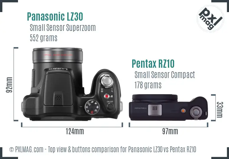 Panasonic LZ30 vs Pentax RZ10 top view buttons comparison