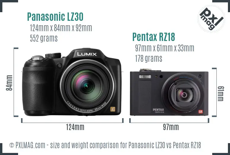 Panasonic LZ30 vs Pentax RZ18 size comparison