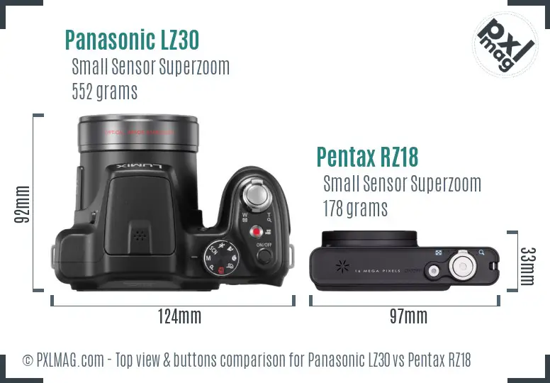 Panasonic LZ30 vs Pentax RZ18 top view buttons comparison