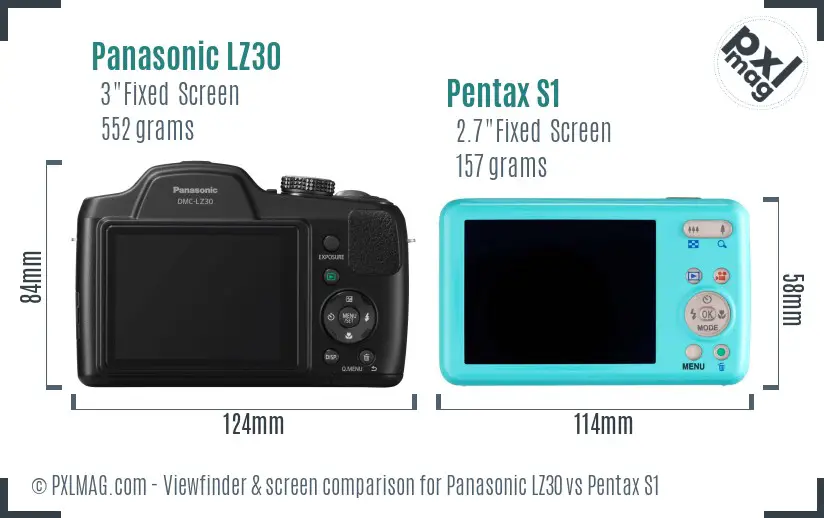 Panasonic LZ30 vs Pentax S1 Screen and Viewfinder comparison