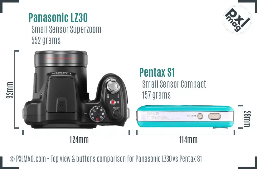 Panasonic LZ30 vs Pentax S1 top view buttons comparison