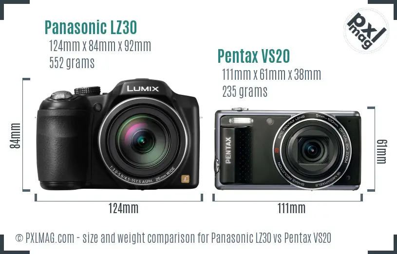 Panasonic LZ30 vs Pentax VS20 size comparison