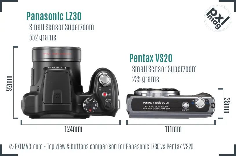 Panasonic LZ30 vs Pentax VS20 top view buttons comparison