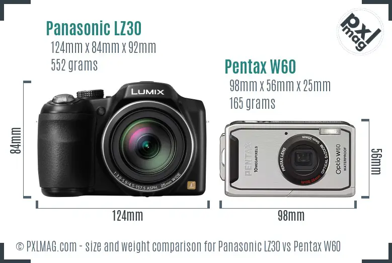 Panasonic LZ30 vs Pentax W60 size comparison