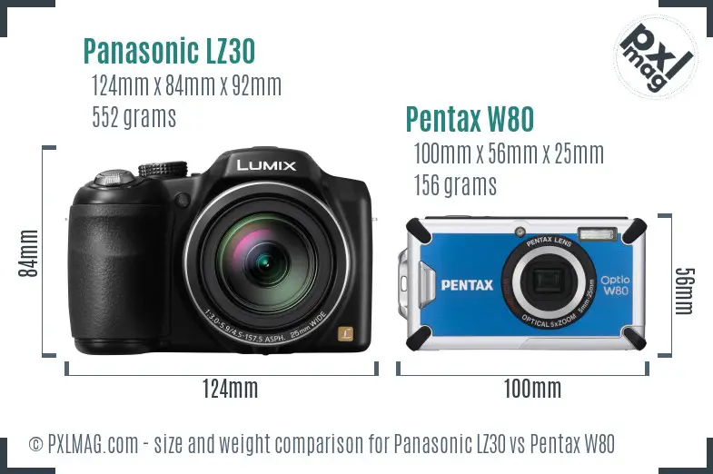 Panasonic LZ30 vs Pentax W80 size comparison