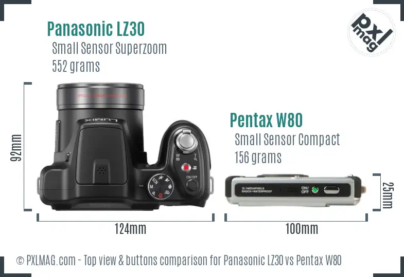 Panasonic LZ30 vs Pentax W80 top view buttons comparison