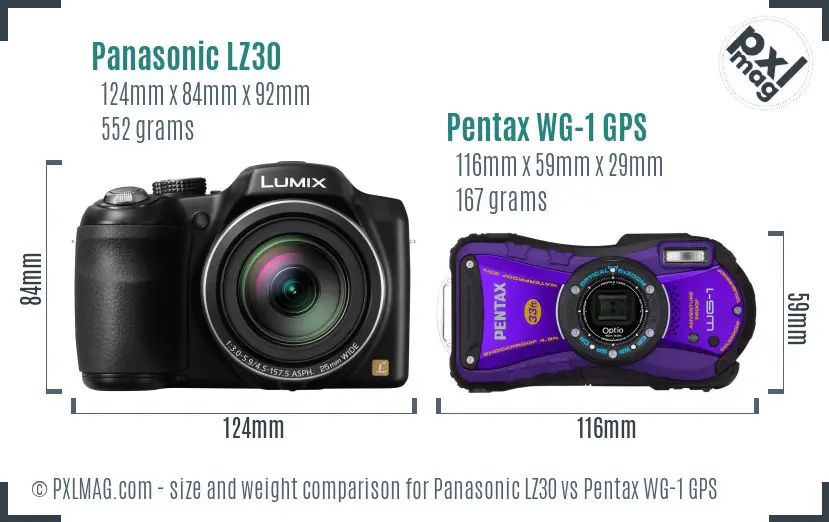 Panasonic LZ30 vs Pentax WG-1 GPS size comparison