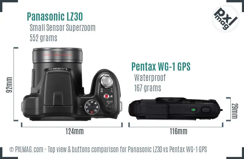 Panasonic LZ30 vs Pentax WG-1 GPS top view buttons comparison