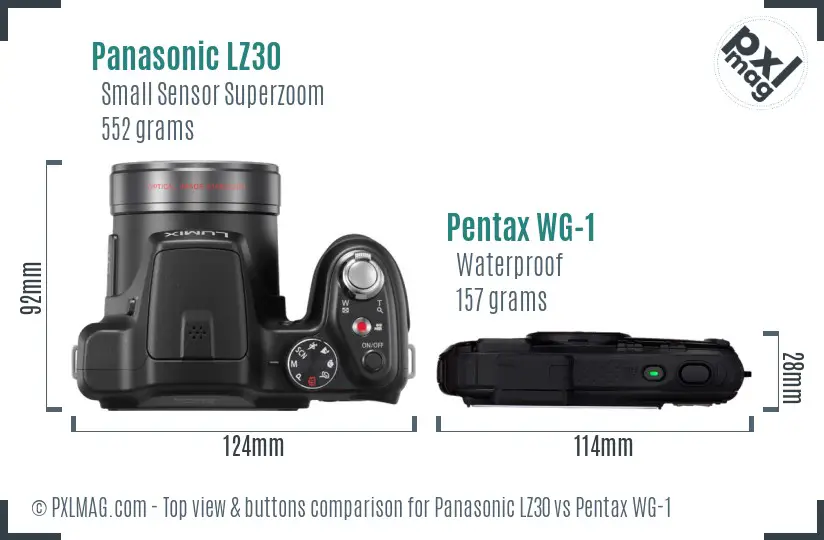 Panasonic LZ30 vs Pentax WG-1 top view buttons comparison