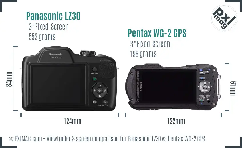Panasonic LZ30 vs Pentax WG-2 GPS Screen and Viewfinder comparison