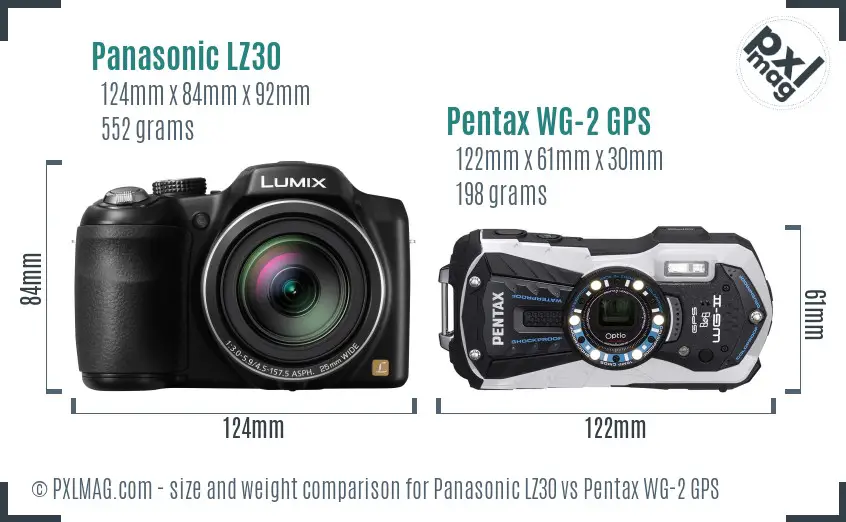 Panasonic LZ30 vs Pentax WG-2 GPS size comparison